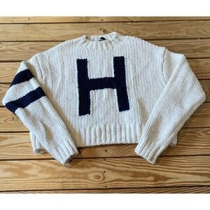Hollister Cropped Monogrammed Sweater Size XS Women’s Ivory